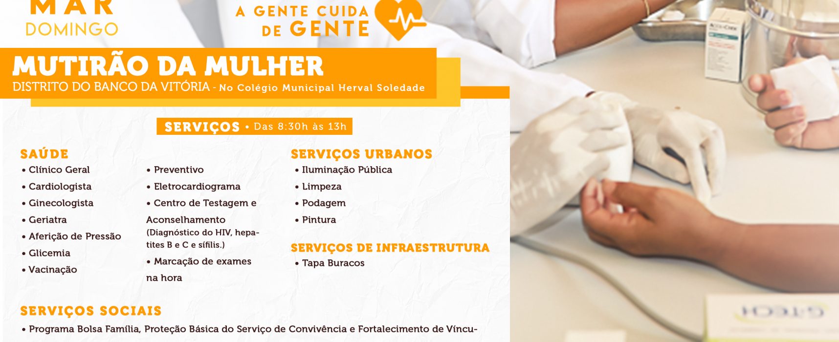 Serviços gratuitos serão oferecidos no mutirão do Dia da Mulher neste domingo (8)