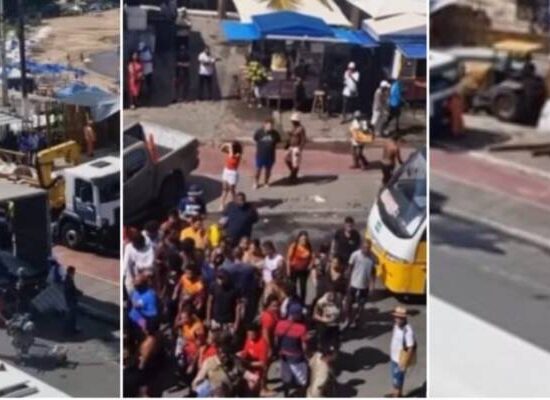 Comerciantes protestam contra demolição de barracas em Itapuã.